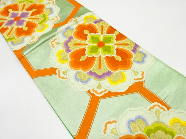 アンティーク　華紋に亀甲模様織り出し袋帯（着用可）